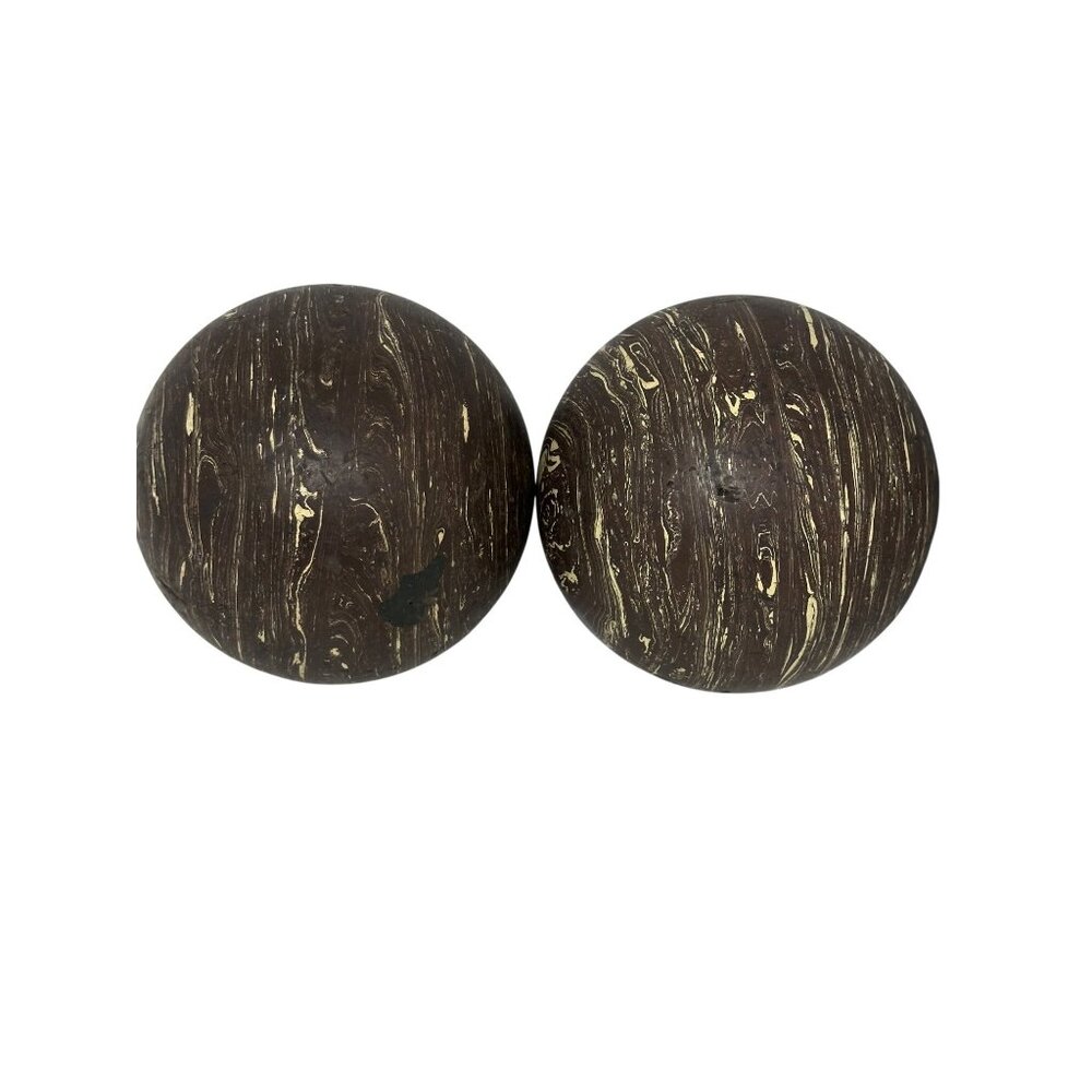 VTG Duckpin Bowling Balls Set of 2 Polished Granite Stone MCM Home Decor Marbled